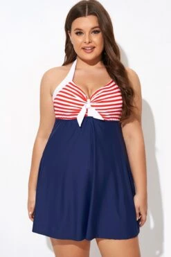 Vintage Stripe Halter Straps Women Swimdress -Meetcurve Shop b desd081003 3