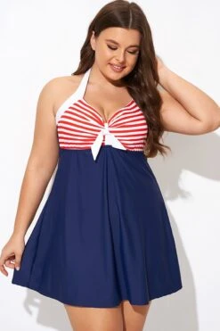 Vintage Stripe Halter Straps Women Swimdress -Meetcurve Shop b desd081003 4