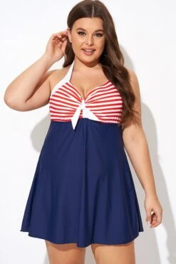 Vintage Stripe Halter Straps Women Swimdress -Meetcurve Shop b desd081003 5