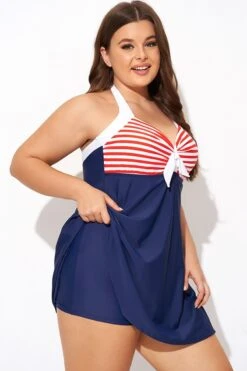 Vintage Stripe Halter Straps Women Swimdress -Meetcurve Shop b desd081003 6