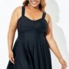 Black Adjustable Shoulder Straps Lady Flowy Swimdress 1 Black Adjustable Shoulder Straps Lady Flowy Swimdress -Meetcurve Shop b desd083001 1
