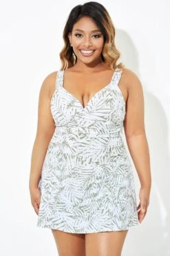 Fashionable Leaf Printed Twist Front Underwire Swimdress