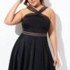 Graceful Black Mesh Panel Women Swimdress 2 Graceful Black Mesh Panel Women Swimdress -Meetcurve Shop b desd091001 1