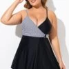 Black And White V-Neck Striped Wrap Swimdress 2 Black And White V-Neck Striped Wrap Swimdress -Meetcurve Shop b desd094001 1