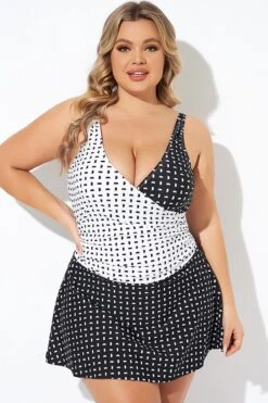 Graphic Pattern Wrap Style Adjustable Straps Swimdress -Meetcurve Shop b desd107001 3