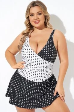 Graphic Pattern Wrap Style Adjustable Straps Swimdress -Meetcurve Shop b desd107001 4