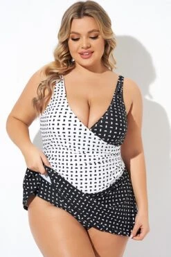 Graphic Pattern Wrap Style Adjustable Straps Swimdress -Meetcurve Shop b desd107001 5
