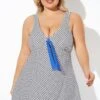 Dots Tie-Front Wide Shoulder Straps Swimdress -Meetcurve Shop b desd109001 1 1