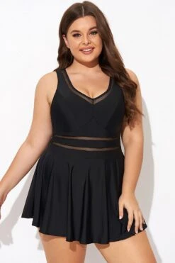 Black V-neck Wide Strap Crochet Detail Swimdress 11 Black V-neck Wide Strap Crochet Detail Swimdress -Meetcurve Shop b desd113001 1