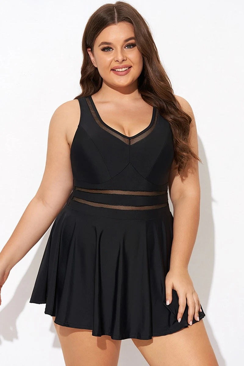 Black V-neck Wide Strap Crochet Detail Swimdress 6 Black V-neck Wide Strap Crochet Detail Swimdress - Image 4