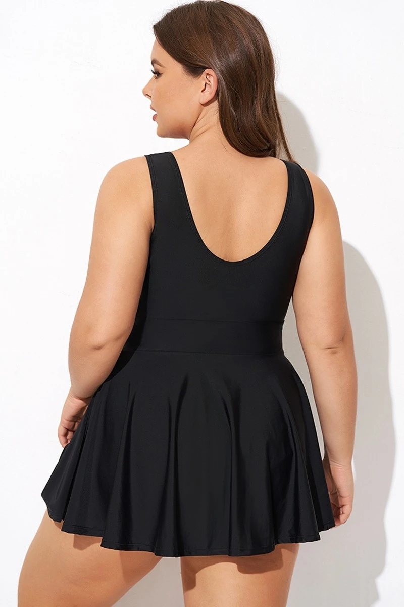 Black V-neck Wide Strap Crochet Detail Swimdress 4 Black V-neck Wide Strap Crochet Detail Swimdress - Image 2