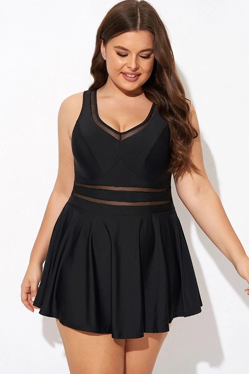 Black V-neck Wide Strap Crochet Detail Swimdress 7 Black V-neck Wide Strap Crochet Detail Swimdress - Image 5