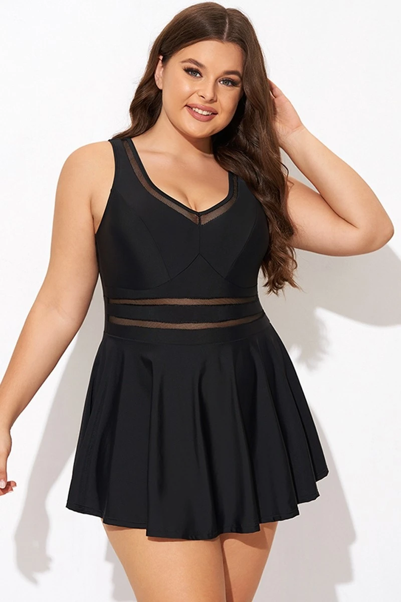 Black V-neck Wide Strap Crochet Detail Swimdress 3 Black V-neck Wide Strap Crochet Detail Swimdress