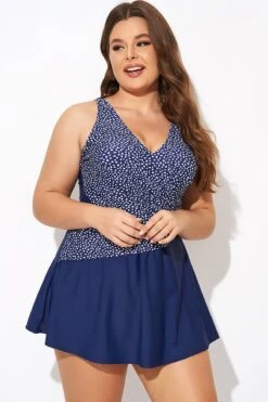 Silver Foil Dots Mesh-inset Wrap Swimdress 13 Silver Foil Dots Mesh-inset Wrap Swimdress -Meetcurve Shop b desd114001 4