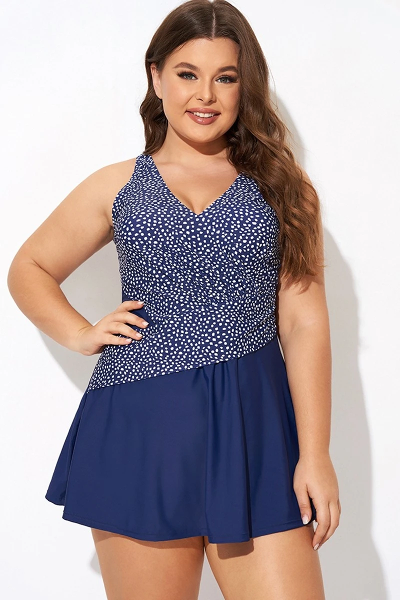 Silver Foil Dots Mesh-inset Wrap Swimdress 7 Silver Foil Dots Mesh-inset Wrap Swimdress - Image 5