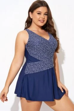 Silver Foil Dots Mesh-inset Wrap Swimdress 11 Silver Foil Dots Mesh-inset Wrap Swimdress -Meetcurve Shop b desd114001 6