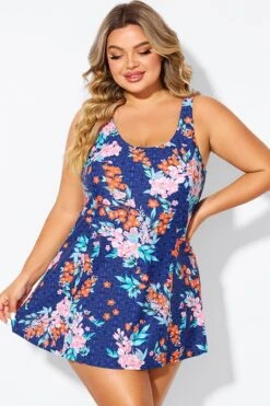 Blossoms Scoop Neckline Wide Shoulder Straps Swimdress -Meetcurve Shop b desd115001 4