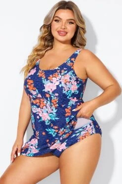 Blossoms Scoop Neckline Wide Shoulder Straps Swimdress -Meetcurve Shop b desd115001 5