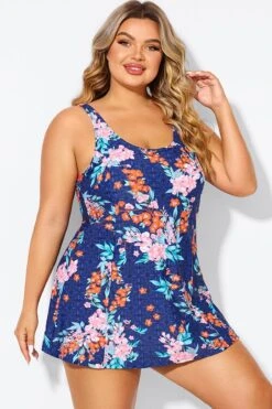 Blossoms Scoop Neckline Wide Shoulder Straps Swimdress -Meetcurve Shop b desd115001 6