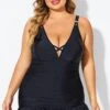 Black V-neck Tummy Control Ruched Swimdress 2 Black V-neck Tummy Control Ruched Swimdress -Meetcurve Shop b desd117001 1