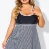 Black & White Criss Cross Striped Double Strap Swimdress -Meetcurve Shop b desd119001 1