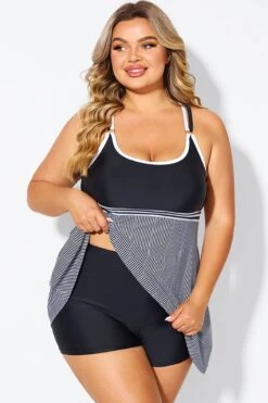 Black & White Criss Cross Striped Double Strap Swimdress 11 Black & White Criss Cross Striped Double Strap Swimdress -Meetcurve Shop b desd119001 4