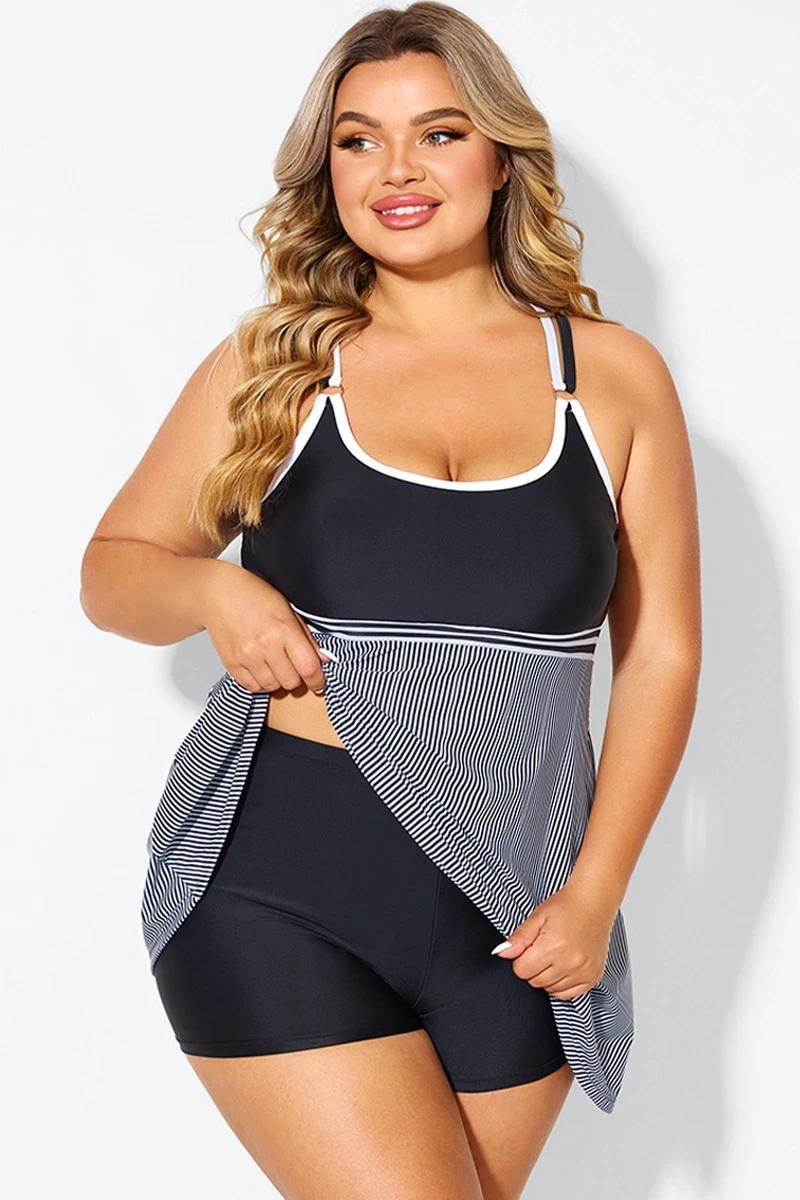 Black & White Criss Cross Striped Double Strap Swimdress 6 Black & White Criss Cross Striped Double Strap Swimdress - Image 4