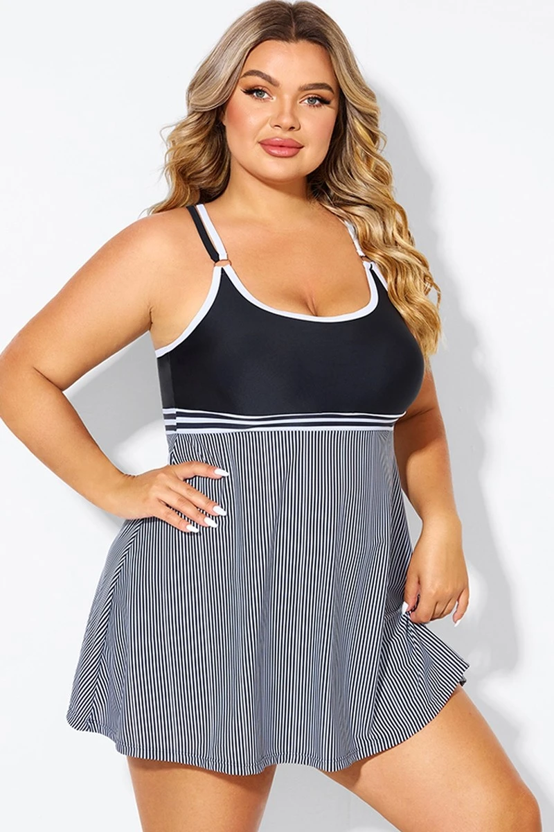 Black & White Criss Cross Striped Double Strap Swimdress 7 Black & White Criss Cross Striped Double Strap Swimdress - Image 5