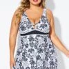 Black Floral Print Cut Out Plus Size Swimdress 2 Black Floral Print Cut Out Plus Size Swimdress -Meetcurve Shop b desd121001 1