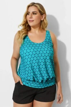 Green Scoopneck Polka Dots Women Tankini Top 9 Green Scoopneck Polka Dots Women Tankini Top -Meetcurve Shop b detan003001t 1