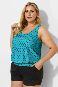 Green Scoopneck Polka Dots Women Tankini Top 8 Green Scoopneck Polka Dots Women Tankini Top -Meetcurve Shop b detan003001t 2