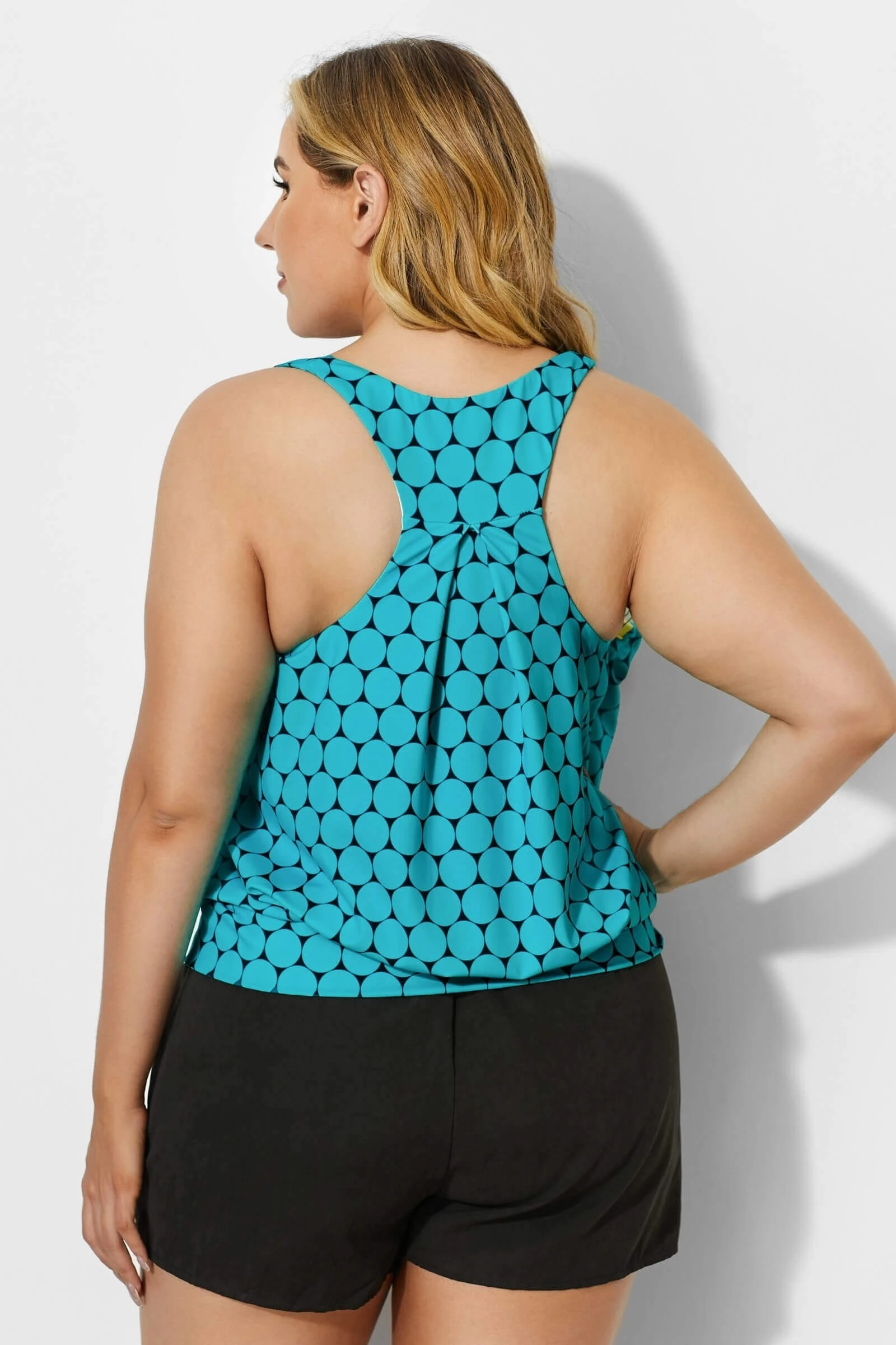 Green Scoopneck Polka Dots Women Tankini Top 4 Green Scoopneck Polka Dots Women Tankini Top - Image 2