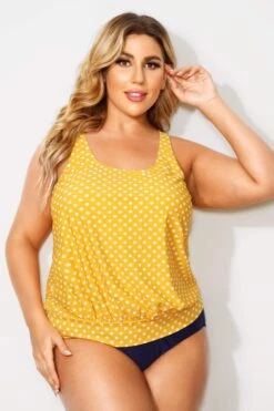 Yellow Dots Racerback Tummy Control Tankini Top