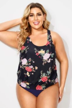Floral Printed Scoopneck Women Classy Tankini Top -Meetcurve Shop b detan003004 4