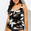 Flower Printed Round Neck Women Tankini Top -Meetcurve Shop b detan003005 11