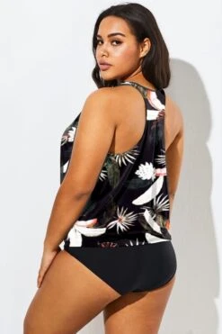 Flower Printed Round Neck Women Tankini Top 11 Flower Printed Round Neck Women Tankini Top -Meetcurve Shop b detan003005 44