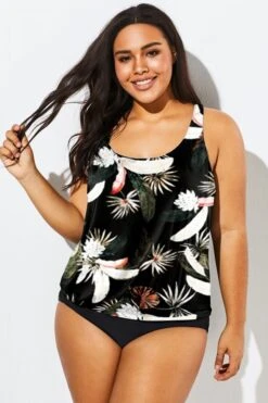 Flower Printed Round Neck Women Tankini Top 12 Flower Printed Round Neck Women Tankini Top -Meetcurve Shop b detan003005 55