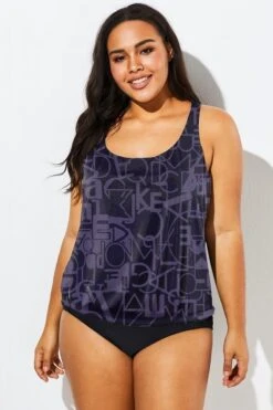 Black Racerback Beach Oversize Women Tankini Top