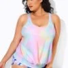 Rainbow Stylish Scoopneck Blouson Tankini Top -Meetcurve Shop b detan003007 1