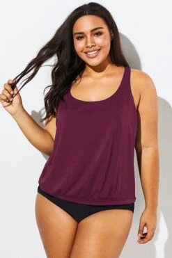 Wine Racerback Classic Blouson Tankini Top -Meetcurve Shop b detan003008 44