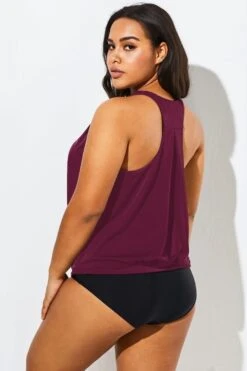 Wine Racerback Classic Blouson Tankini Top -Meetcurve Shop b detan003008 55