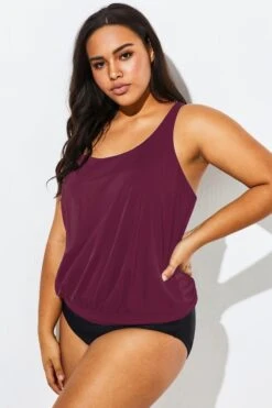 Wine Racerback Classic Blouson Tankini Top -Meetcurve Shop b detan003008 66