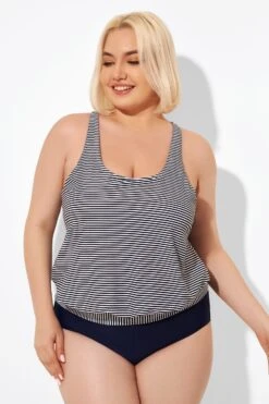 Stripes Racerback Round Neck Blouson Tankini Top