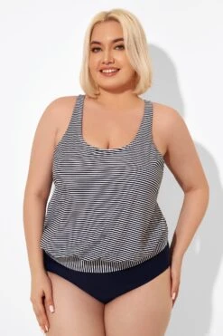 Stripes Racerback Round Neck Blouson Tankini Top -Meetcurve Shop b detan003009 5