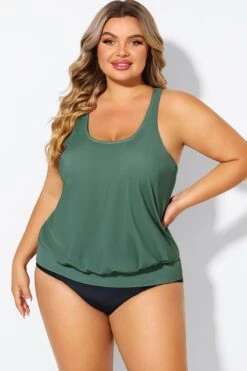 Meetcurve Shop 31 Army Green Racerback Tummy Control Blouson Tankini Top