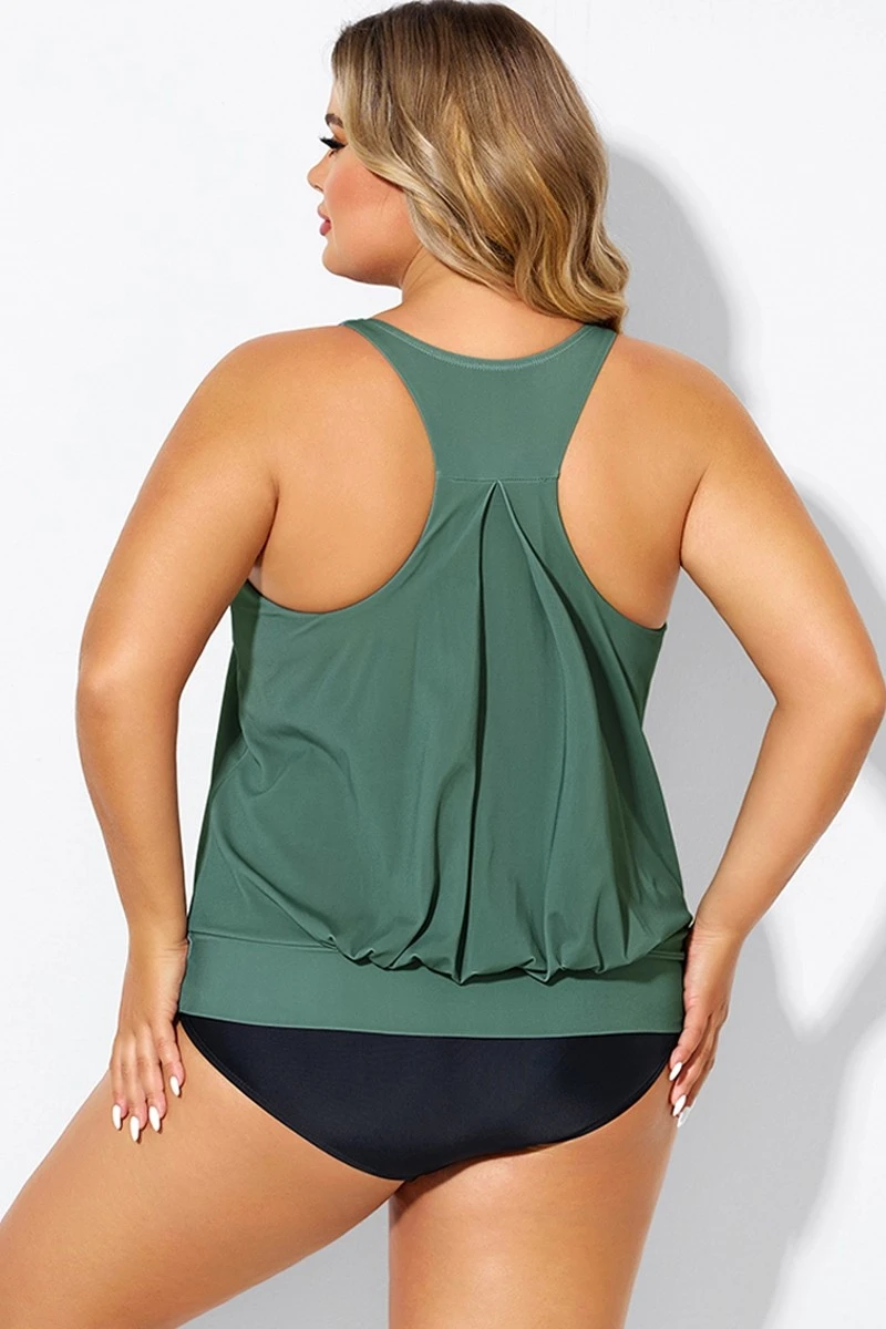 Army Green Racerback Tummy Control Blouson Tankini Top 4 Army Green Racerback Tummy Control Blouson Tankini Top - Image 2