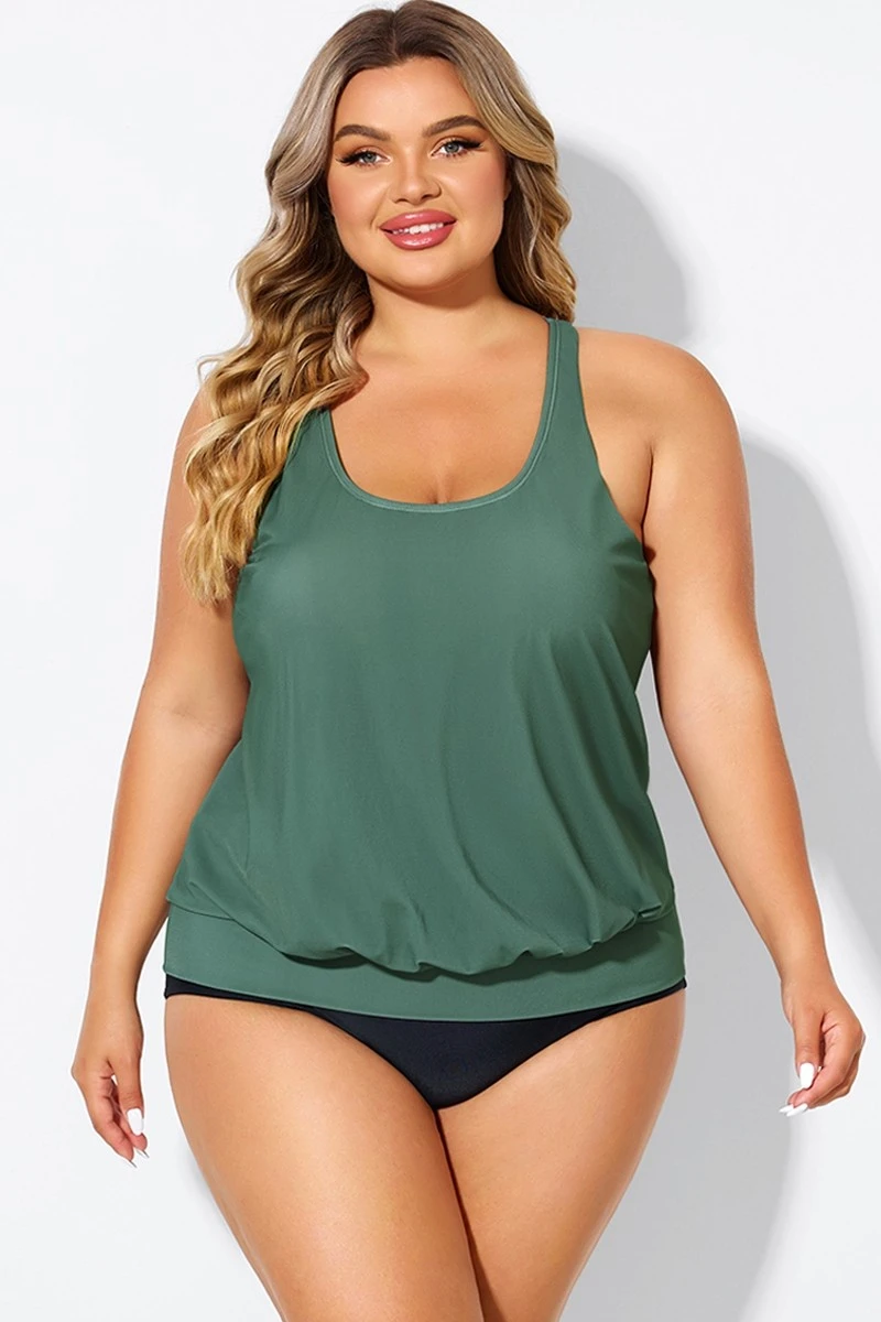 Army Green Racerback Tummy Control Blouson Tankini Top 5 Army Green Racerback Tummy Control Blouson Tankini Top - Image 3