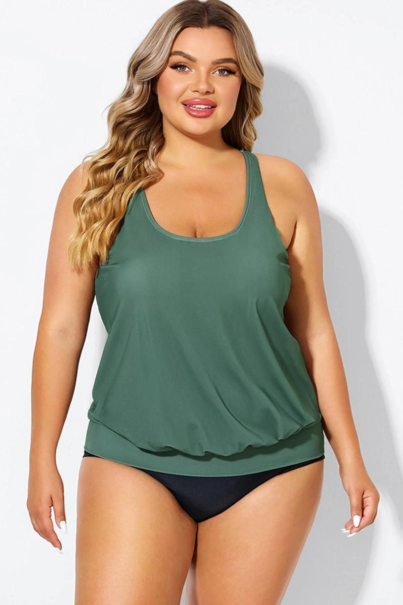 Army Green Racerback Tummy Control Blouson Tankini Top 6 Army Green Racerback Tummy Control Blouson Tankini Top - Image 4