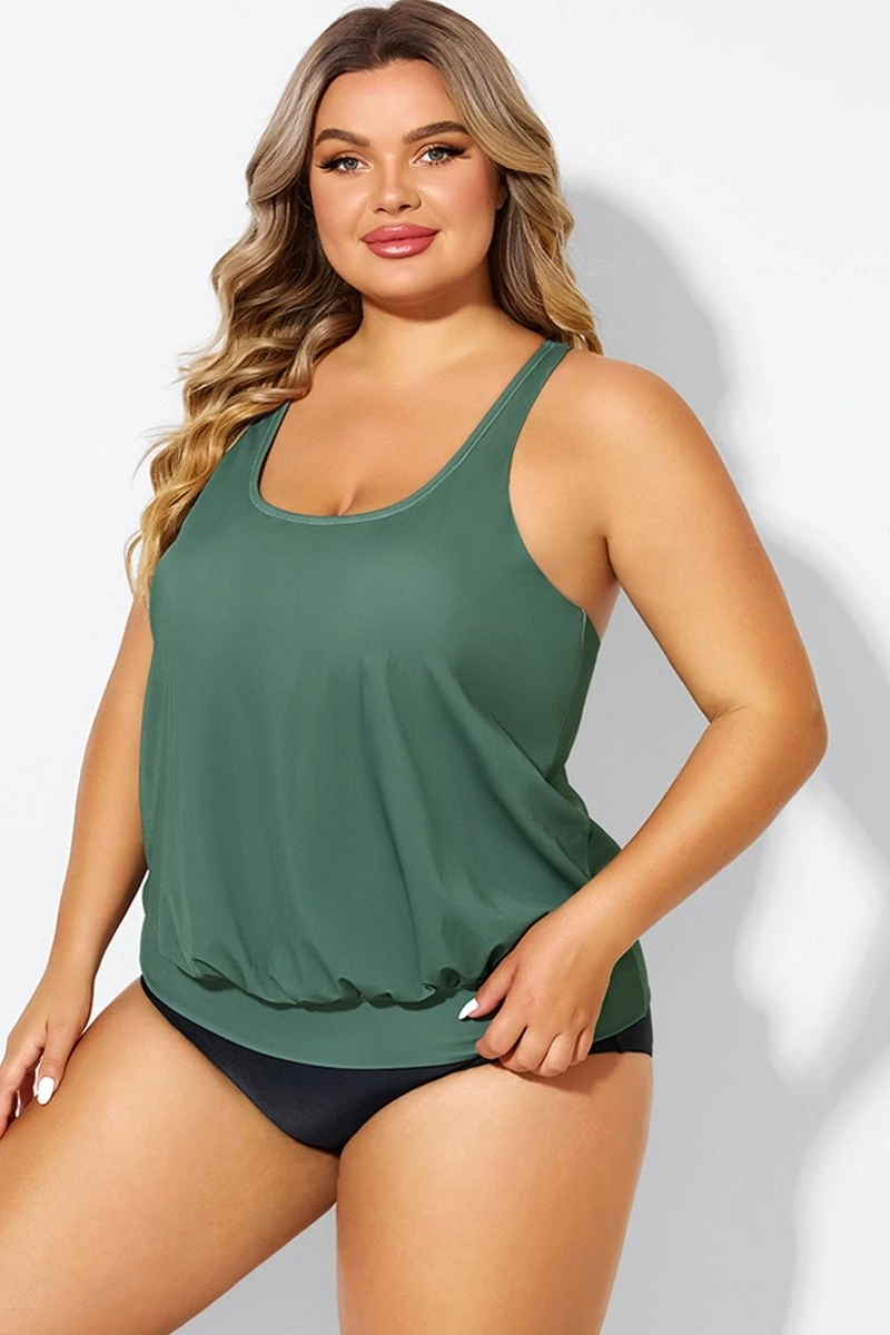 Army Green Racerback Tummy Control Blouson Tankini Top 7 Army Green Racerback Tummy Control Blouson Tankini Top - Image 5