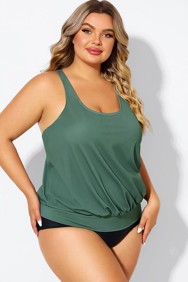 Army Green Racerback Tummy Control Blouson Tankini Top 8 Army Green Racerback Tummy Control Blouson Tankini Top - Image 6